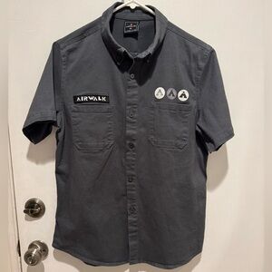 Airwalk Shirt Mens Gray Skater 90s Y2K Mechanic Button Up Retro Punk Rock Size M